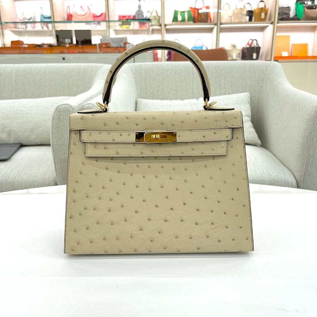 Hermes Kelly bag 28 Sellier Parchemin Ostrich leather Silver hardware