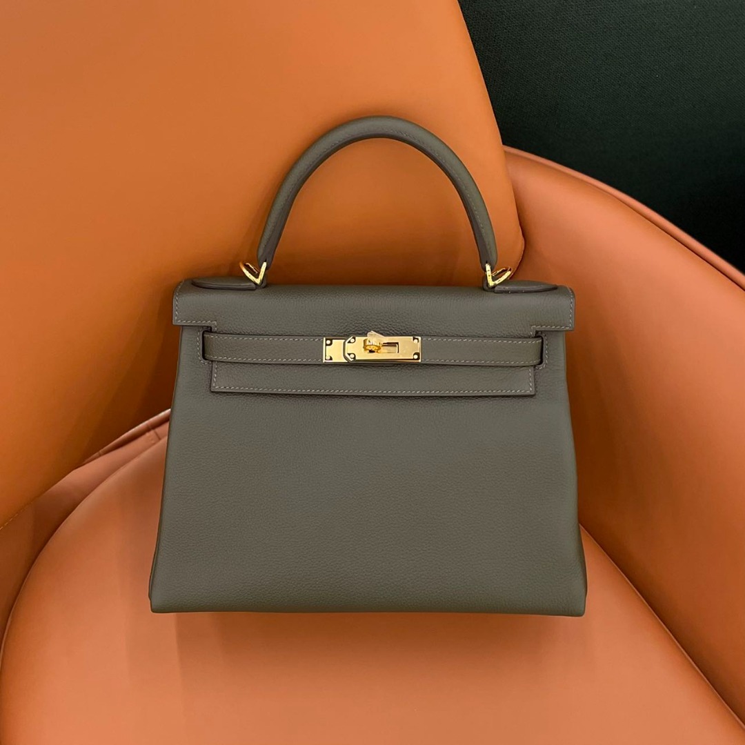 Hermes Kelly Sellier 28 Vert De Gris Epsom Palladium Hardware