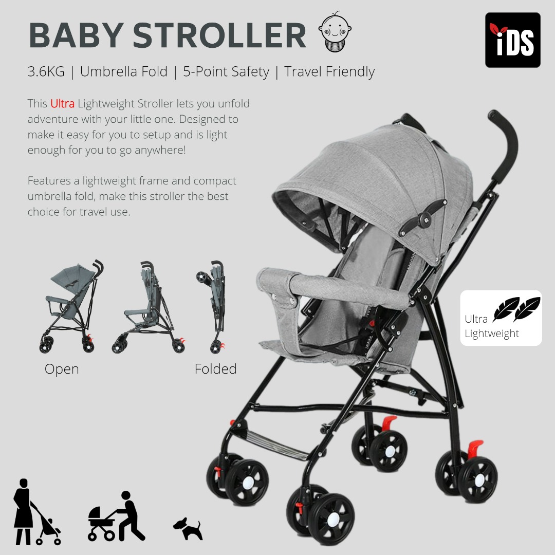 [iDS] Ultra Lightweight Travel Stroller Foldable Pram Infant Stroller 3
