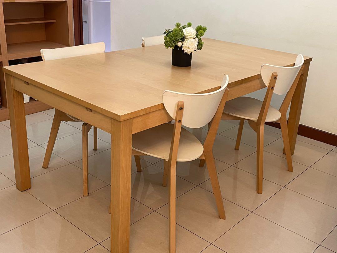 IKEA extendable dining table set (with 4 dining chairs), Furniture