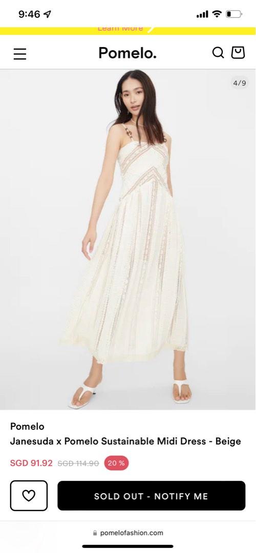 Janesuda x Pomelo Sustainable Midi Dress Beige, Women's Fashion