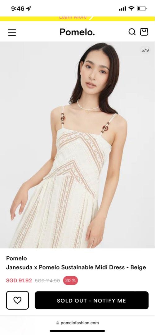 Janesuda x Pomelo Sustainable Midi Dress Beige, Women's Fashion