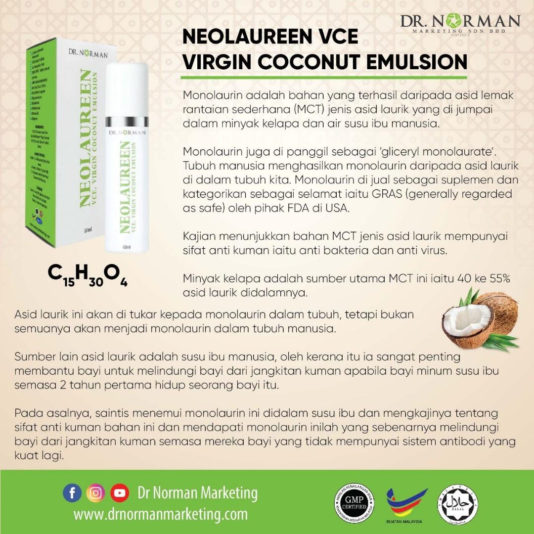 Neolaureen VCE Virgin Coconut Emulsion 60ml, Health & Nutrition, Health
