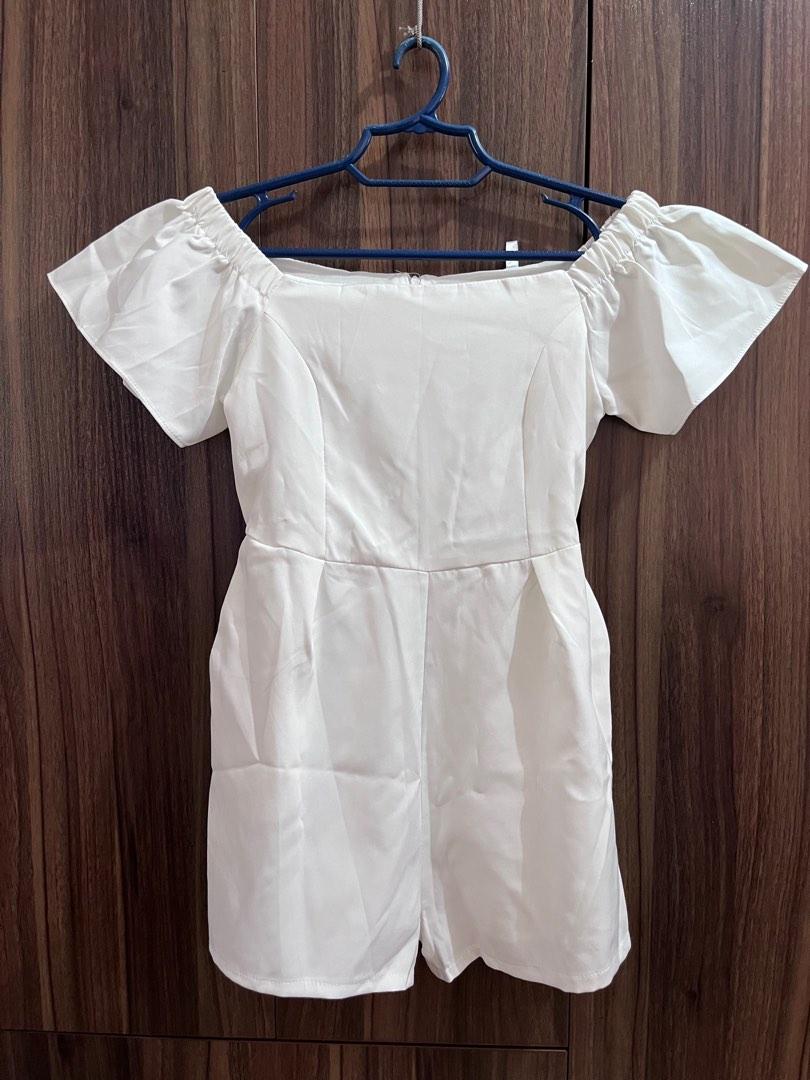 Off shoulder Romper (Category: Rompers) located in General Trias. Submitted by ClosetCleanup (Listing ID 1183565964, Image 1). Description: Used once for a photoshoot. Check photo for flaws - dirt marks from being kept in the cabinet for a long time. Can be removed when washed. Off white. Comfy fabric. Fully lined. Perfect for beach trips or sunny dates.🙂 RFS: Decluttering.