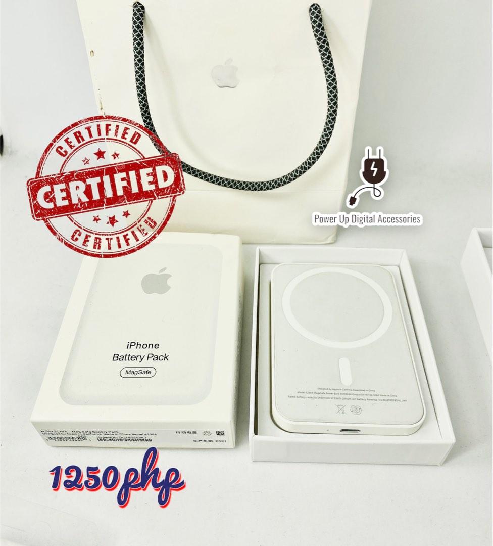 Original Apple✅iPhone Wireless Magsafe Battery Pack (Category: Chargers & Cables) located in Quezon City. Submitted by camille96 (Listing ID 1183673668, Image 1). Description: Original Apple Guaranteed ☑️ PRICE LIST Adapter •20 watts adapter-999php •18 watts adapter- 950php •12 watts adapter- 850php Cable •Usb-C to Lightning(Type C Cable)- 850php •1m cable Lightning to Usb- 790php •2m cable Lightning to Usb- 850php •Usb-C to C Cable(1m)- 950php B