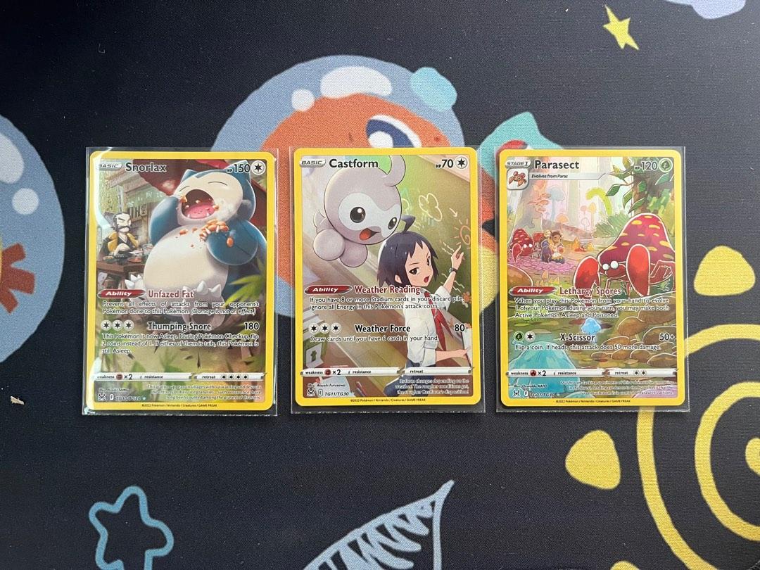 Pokemon TCG: Snorlax TG10/TG30 Castform TG11/TG30 Parasect TG01/TG30  Trainer Gallery Lost Origin, Hobbies & Toys, Toys & Games on Carousell