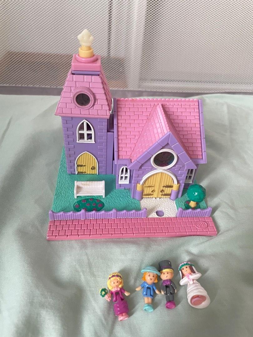 Vintage Polly Pocket Wedding Chapel Playset Bluebird Toys 1993 2 Dolls  Lights up
