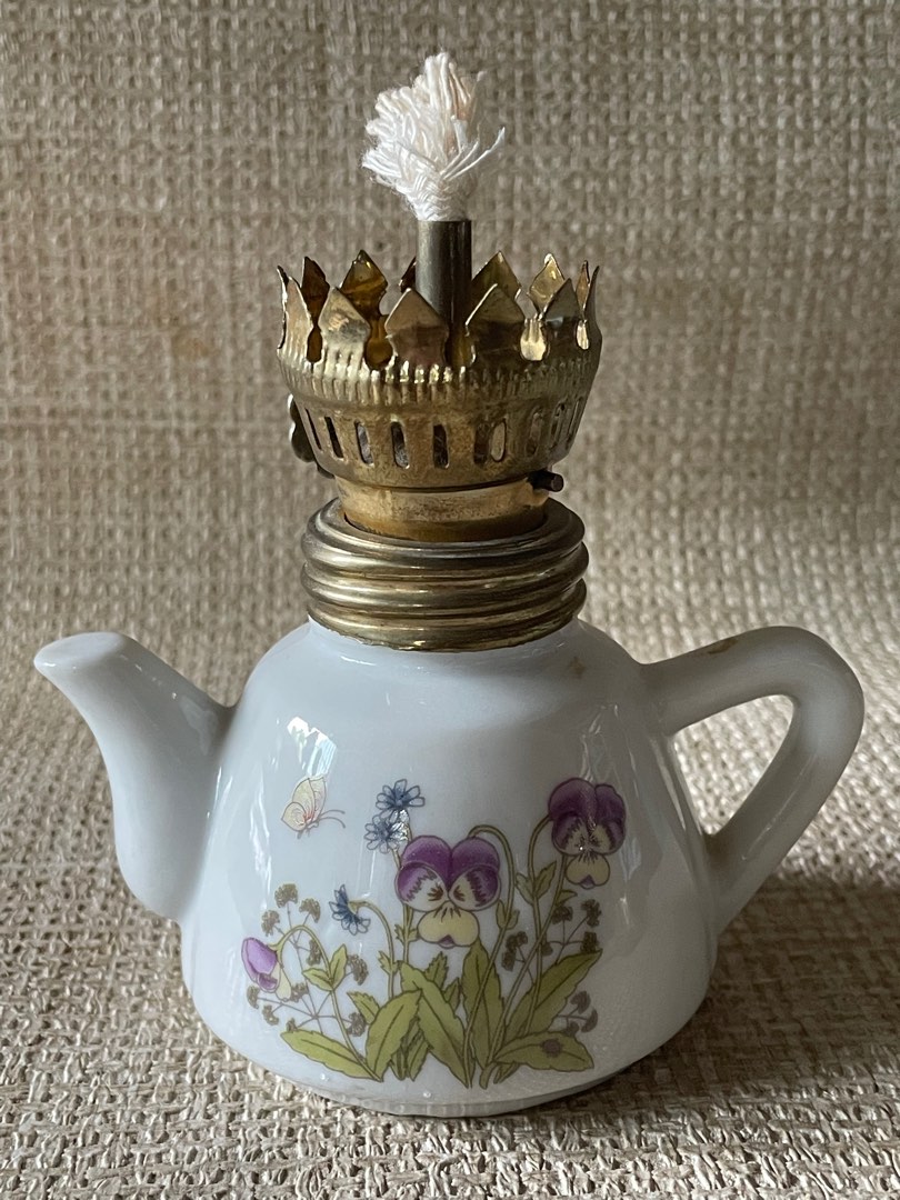 Porcelain Teapot Oil Lamp Floral Design, Furniture & Home Living, Home