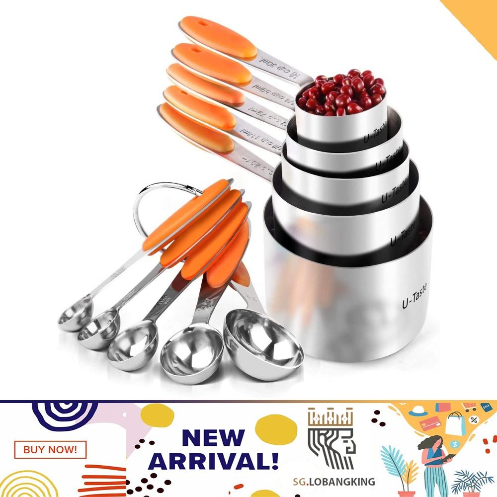 10 Pcs 304 Stainless Steel 5 Measuring Cups 5 Measuring Spoons Kitchen Utensils Set for Baking Cooking with Upgraded Thickness Handle U-Taste Measuring Cups and Spoons Set 