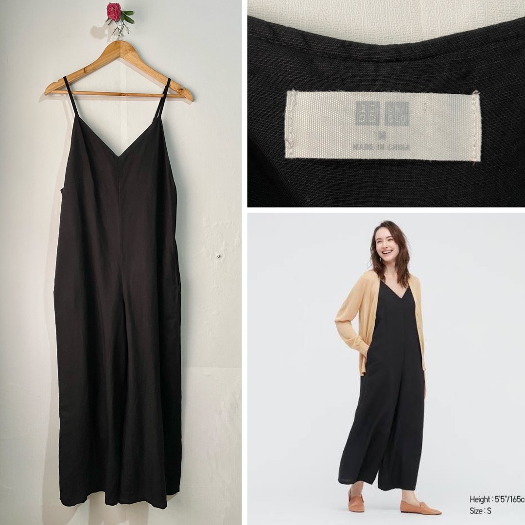 Uniqlo Black Linen Jumpsuit, Women's Fashion, Dresses & Sets, Jumpsuits