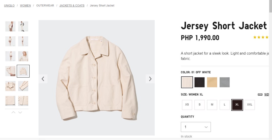 Uniqlo Jersey Short Jacket (Off white)L, Women's Fashion, Coats