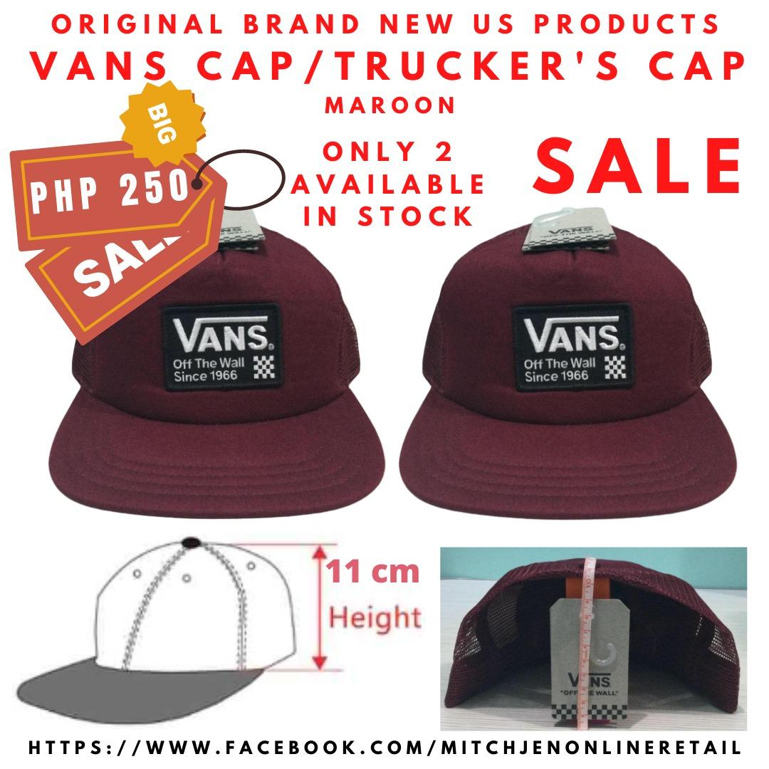 VANS BASEBALL CAPORIGINAL TRUCKERS CAP MAROON COLOR, Men's Fashion