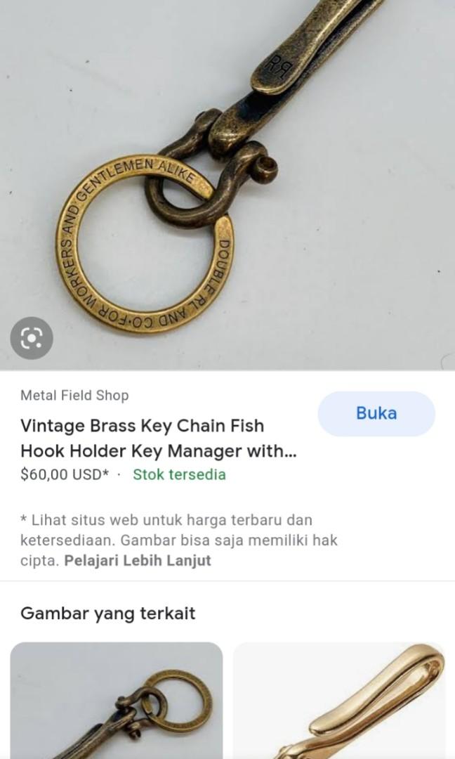 Vintage Brass Key Chain Fish Hook Holder Key Manager with Shackle&Keyring,  -Brand: DOUBLE RL (RRL), -New old stock (kondisi baru hanya stock lama)