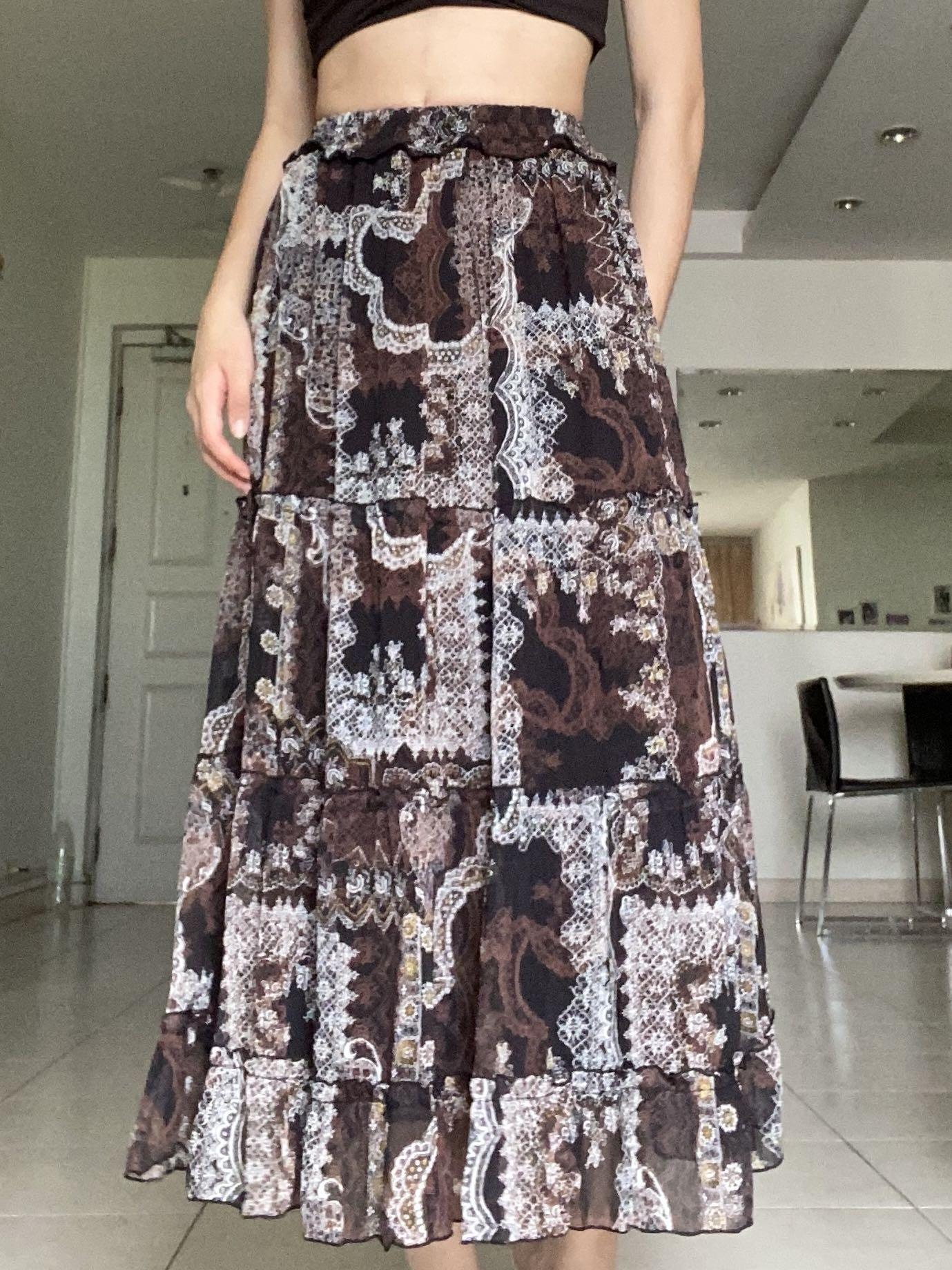 vintage brown midi skirt, Women's Fashion, Bottoms, Skirts on Carousell