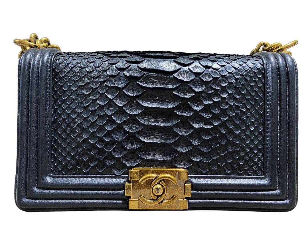 ⚜️Vtg Chanel Python - Black Le Boy, Luxury, Bags & Wallets On Carousell