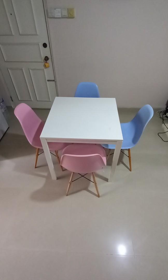 Ikea White table and chairs, Furniture & Home Living, Furniture, Tables