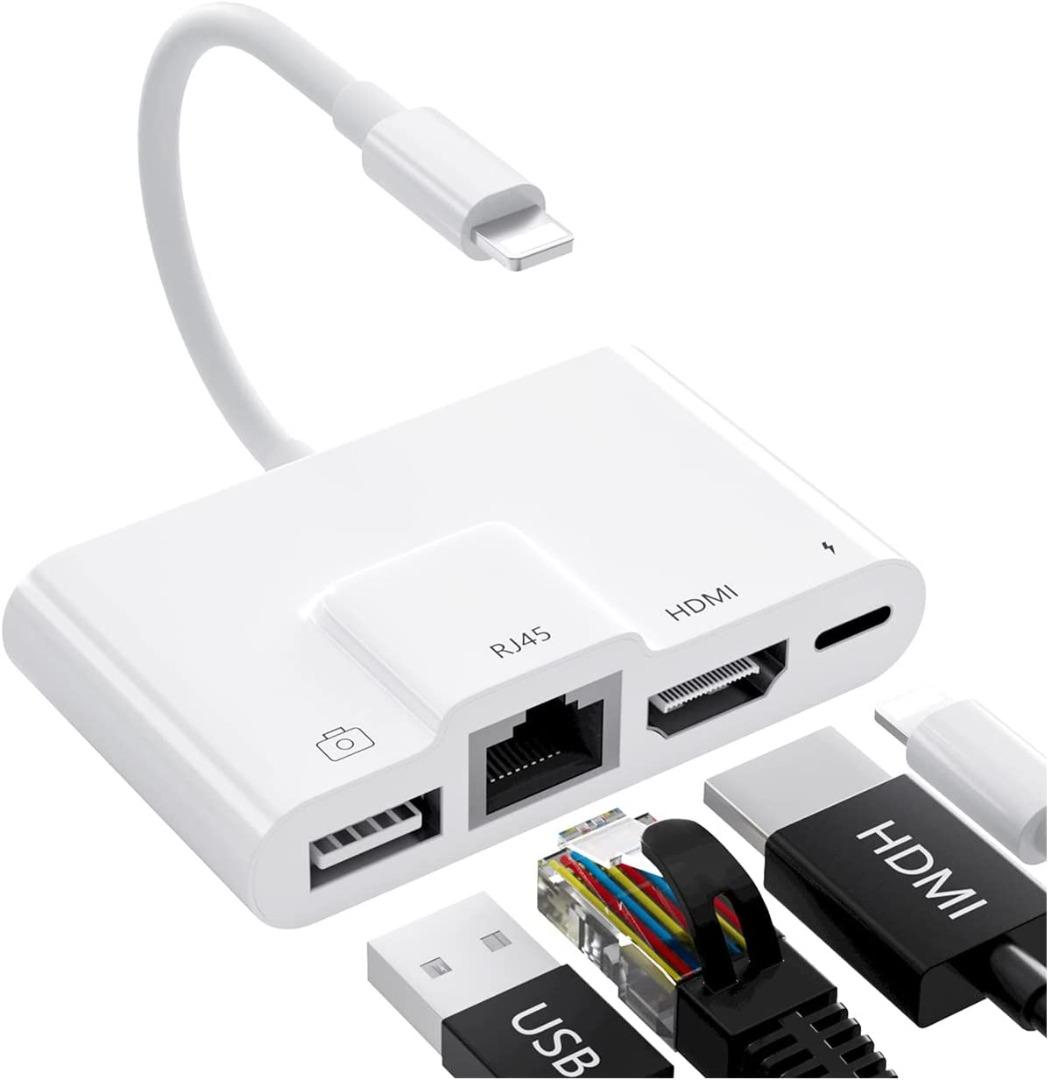 X88 White Lightning to RJ45 Ethernet OTG Digital AV Adapter, in HDMI  LAN Wired
