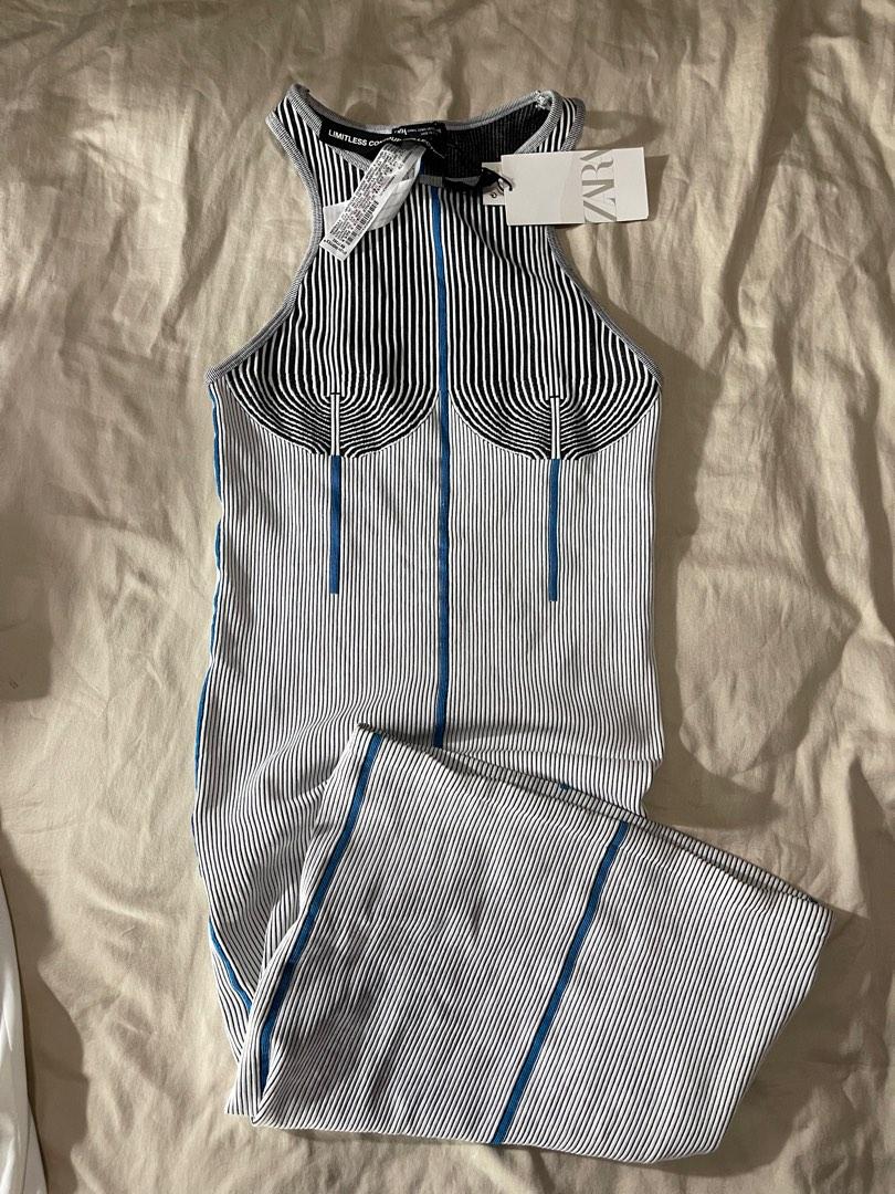 Zara Limitless Contour collection white blue striped Seamless Ribbed romper  M-L