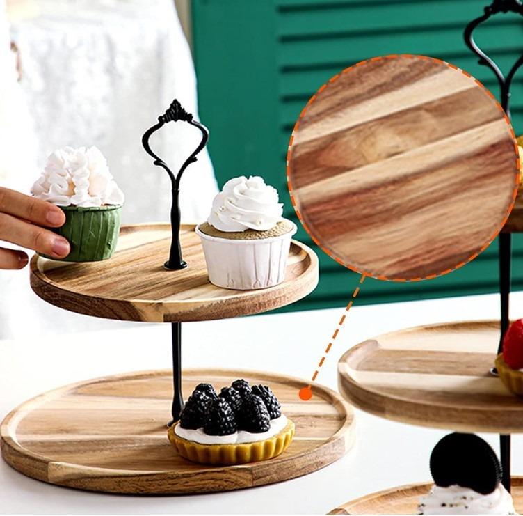 2 / 3 tier large cake stand rustic wood wooden cupcake display stand ...