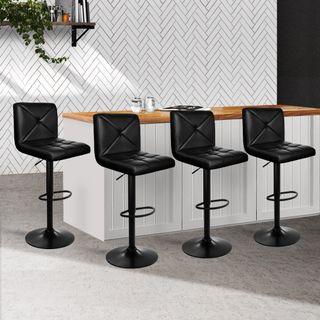 Artiss 4x Bar Stools Leather Chrome Kitchen Cafe Bar Stool Chair Gas Lift Black