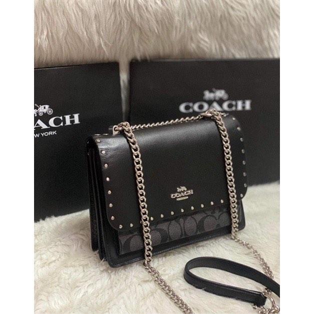 AUTHENTIC Coach Klare Crossbody Bag Black In Signature Canvas With Rivets, Women's Fashion, Bags