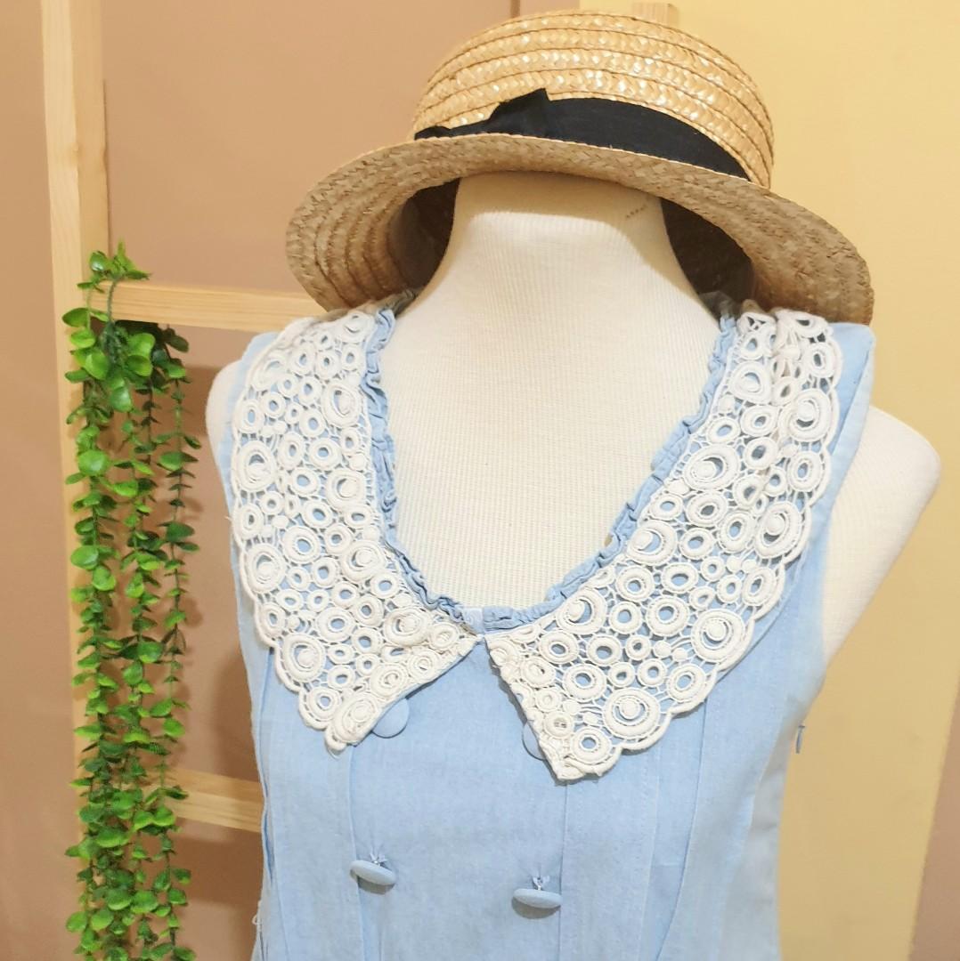 blue maong denim dress sleeveless cute korean style small preloved
