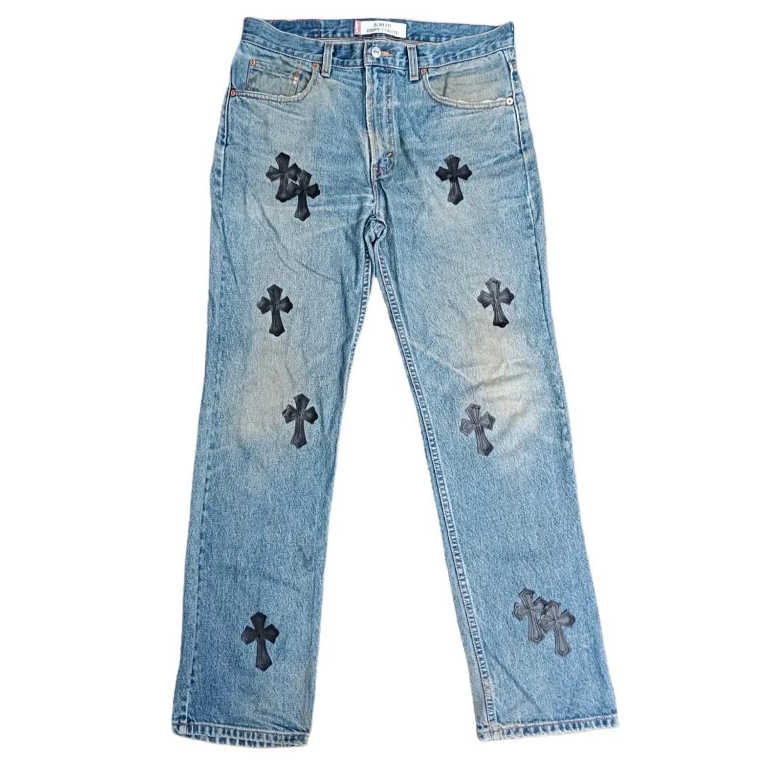 Chrome Hearts Inspired Custom Denim Pants, Men's Fashion, Bottoms