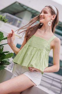 CYNDI SWISS DOT BABYDOLL TOP #MADEBYLOVET (APPLE GREEN)