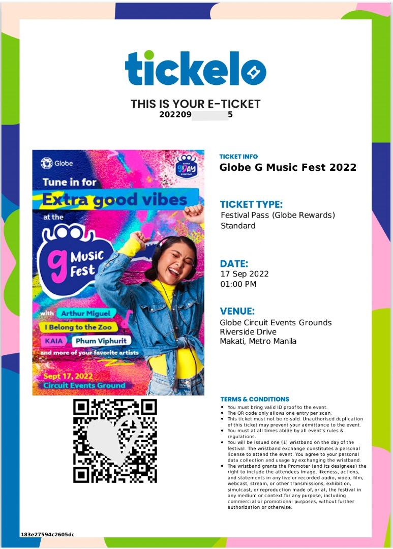 GLOBE G MUSIC FEST 2022 SEPT 17 SAT, Tickets & Vouchers, Event