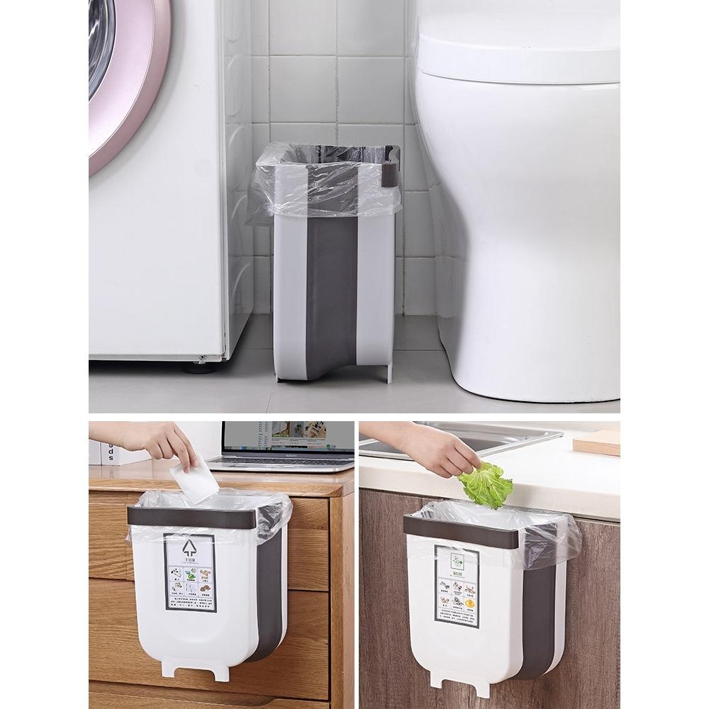 Hanging Trash Bin Foldable Kitchen Waste Rubbish Bag Holder Dustbin ...