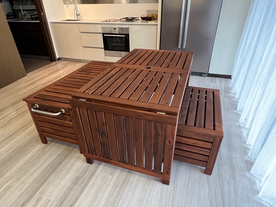 Ikea Applaro Outdoor Table and Storage Bench, Furniture & Home Living, Outdoor Furniture on