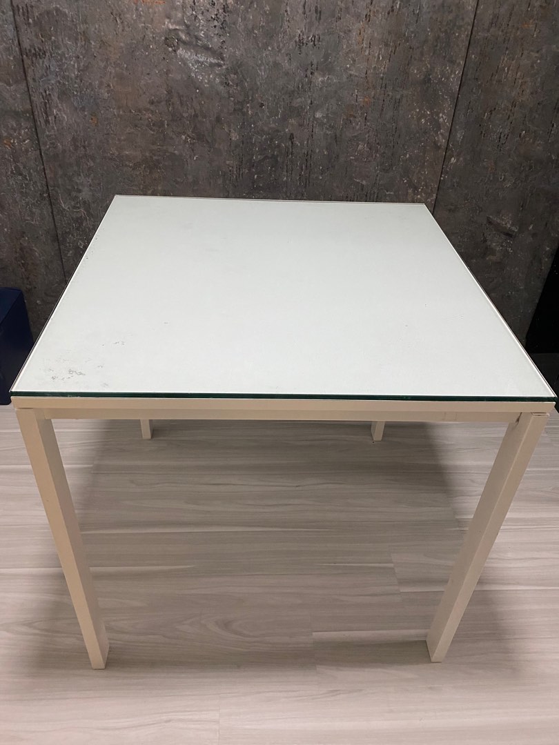 IKEA white table with glass top, Furniture & Home Living, Furniture