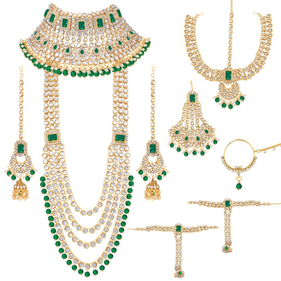 Indian Bridal Pearl Green Kundan Wedding Necklace Jewelry Set