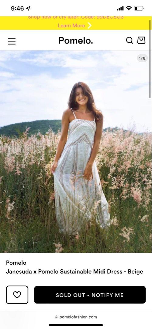 Janesuda x Pomelo Sustainable Midi Dress Beige, Women's Fashion