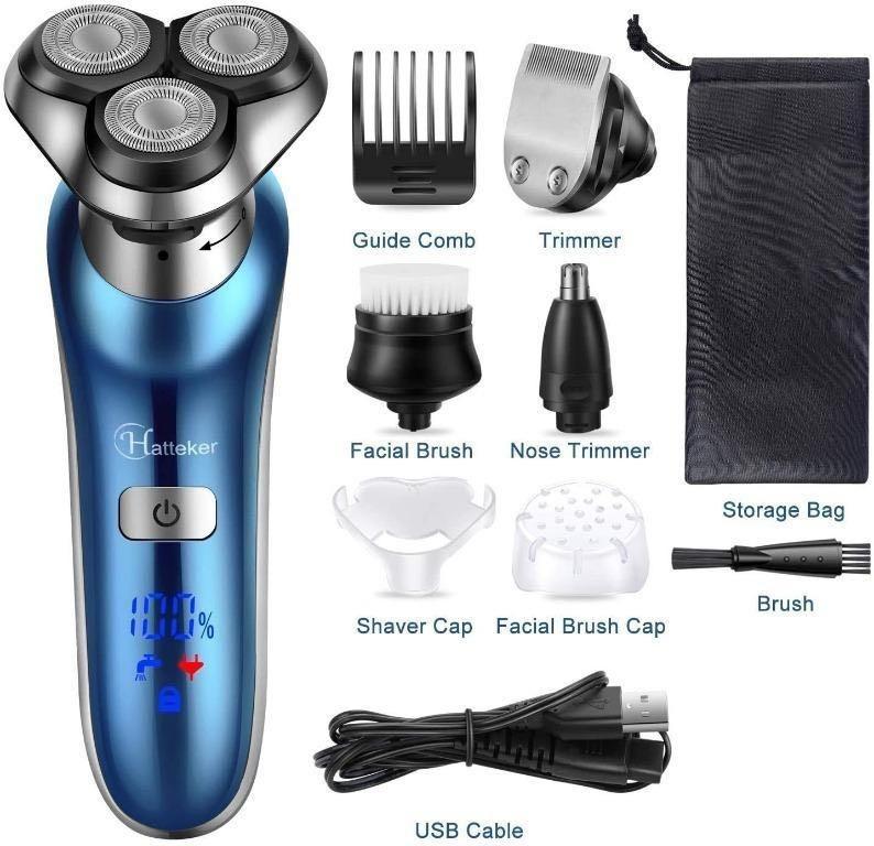 K40 Blue Hatteker in Electric Cordless Wet Dry Face Brush Rotary Shaver,  Trimmer for Men for Beard, Nose, Hair (Blue), Beauty  Personal Care, Men's  Grooming on Carousell