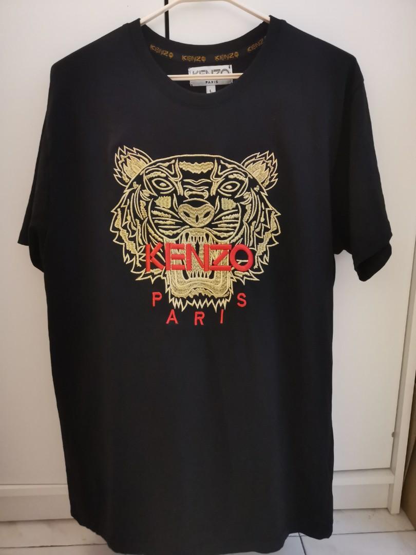 KENZO T shirt Black Gold Tiger Embroidery stitch