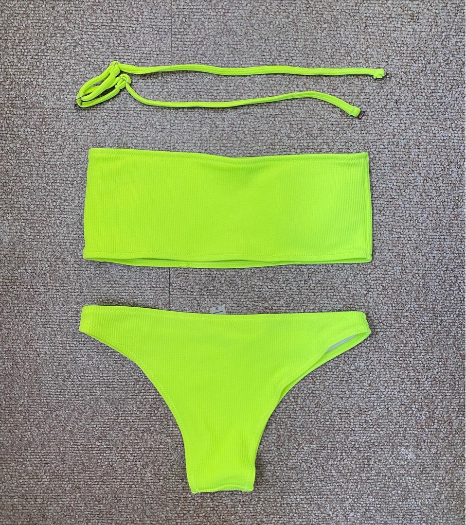 Hight Waisted Black and Neon Green Bikini