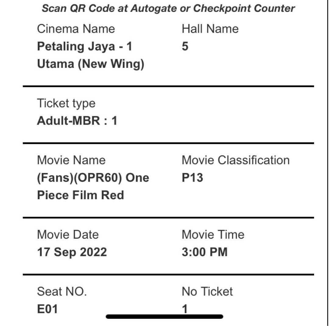 ONEPIECE RED TICKET FANSCREENING, Tickets & Vouchers, Event Tickets on