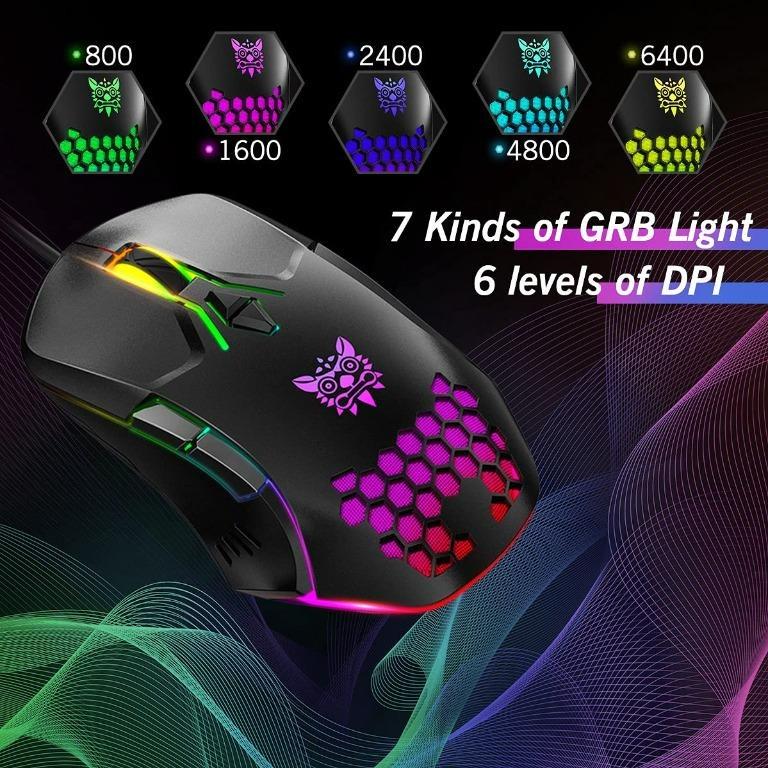 Onikuma CW902 Gaming Mouse Wired with Upto 6400 DPI, RGB Lighting and ...