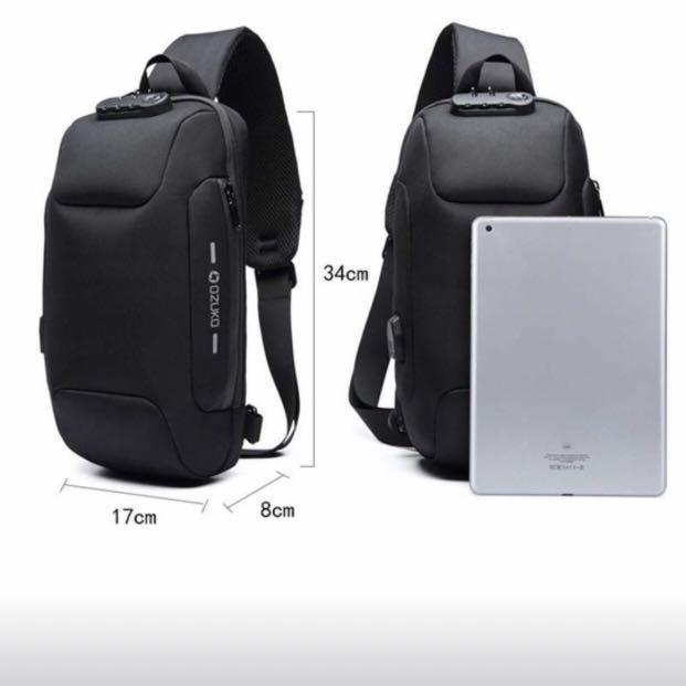 OZUKO Men Antitheft Lock Sling Bag Waterproof Chest Crossbody Bag, Men
