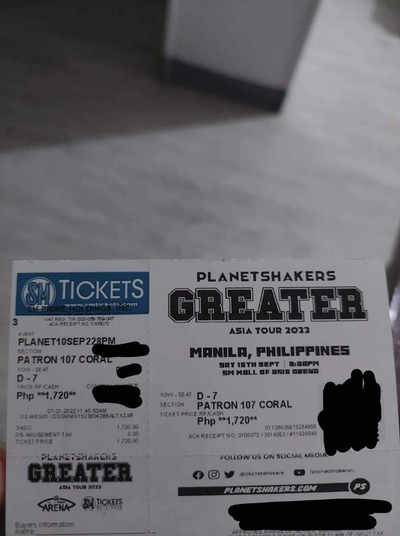 Ticket for Sept 10, Tickets & Vouchers, Event Tickets on