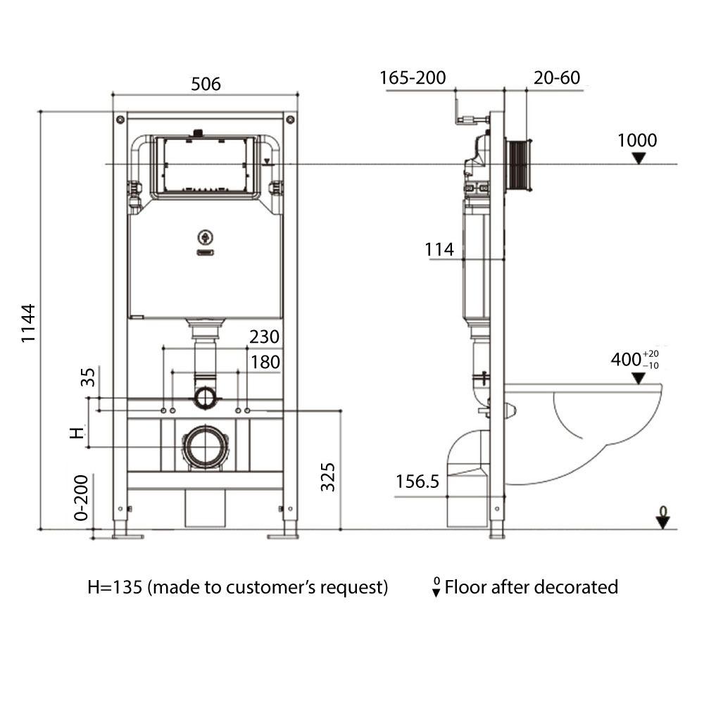 RUBINE Wall Hung Toilet Bowl and R&T Full Framed Flushing System
