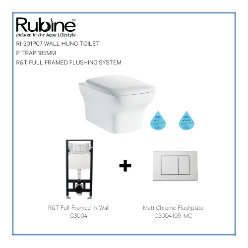 RUBINE Wall Hung Toilet Bowl and R&T Full Framed Flushing System