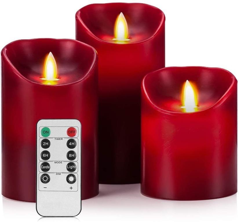 Moving Flame Led Candle Lights Real Wax 456Set of 3 Battery Operated Candles with Remote Control Electric Candle Light 