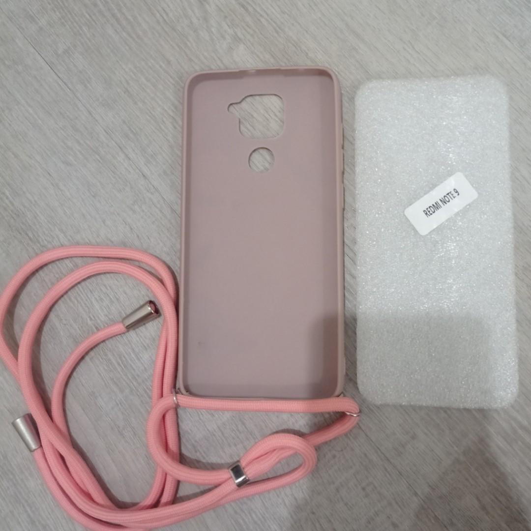 Softcase Soft case Xiaomi Redmi Note 9 Sling Case slingcase lanyard pink Stitch brown coklat