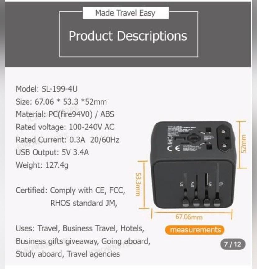 Travel Adapter / Travel Adaptor universal plug export use Easy
