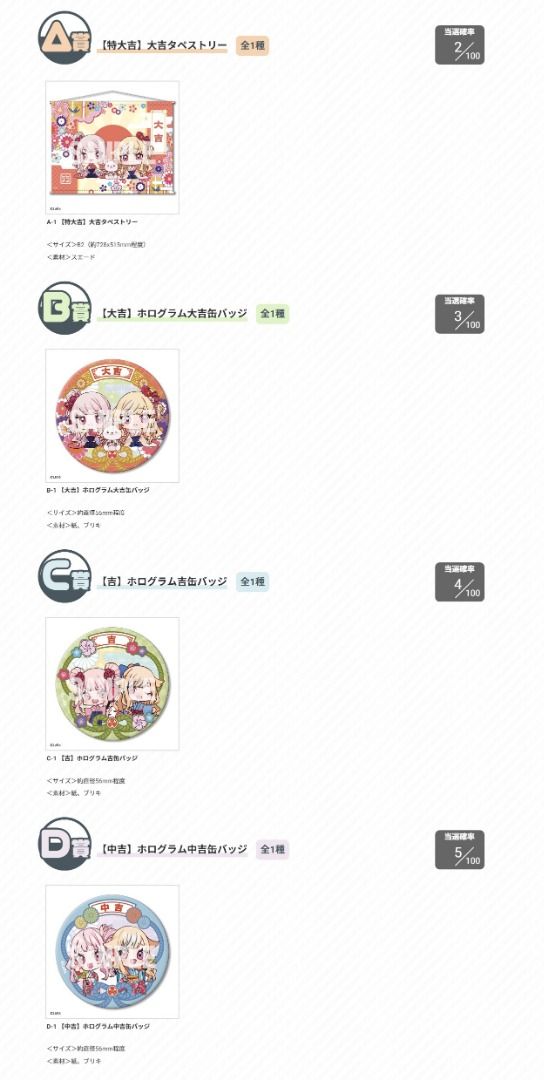 HIMEHINA】新春運だめし! ヒメヒナ缶バッジガチャ2023 A賞掛軸+B賞+C賞