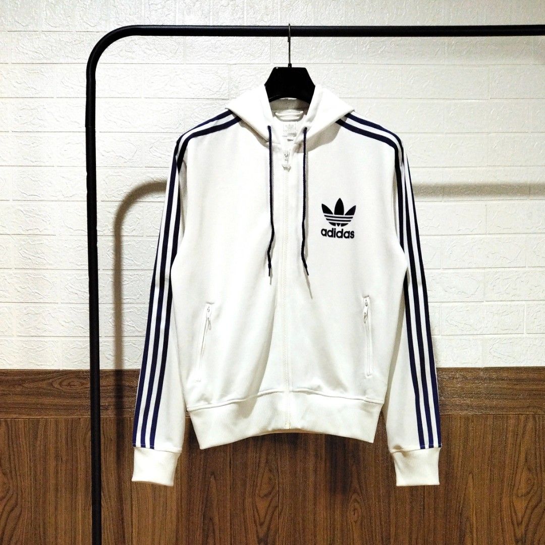 Adidas Trefoil Zip Hood Track Jacket, Fesyen Pria, Pakaian Baju