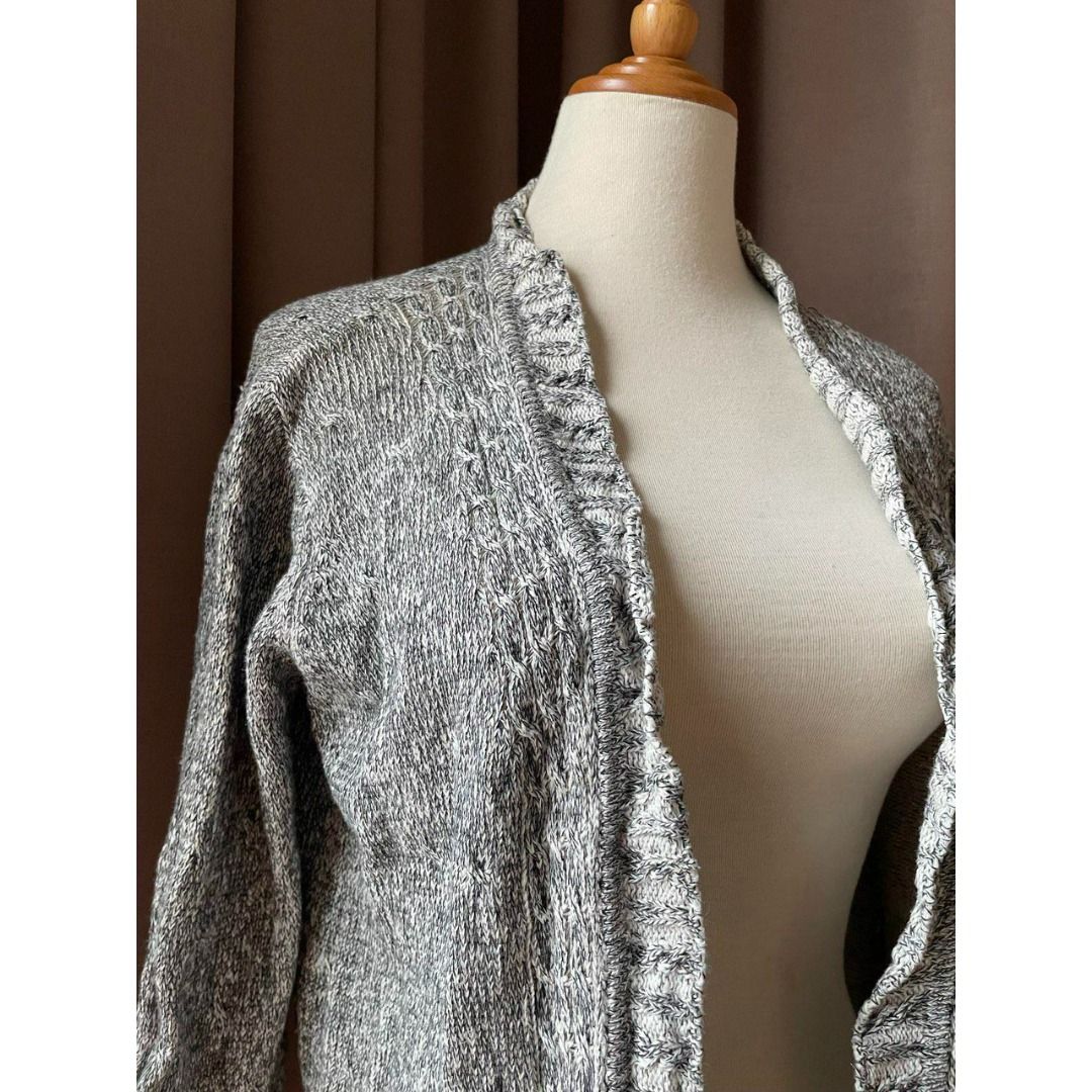 Adrienne Vittadini Vintage Cable Knit Cardigan in Grey Marle