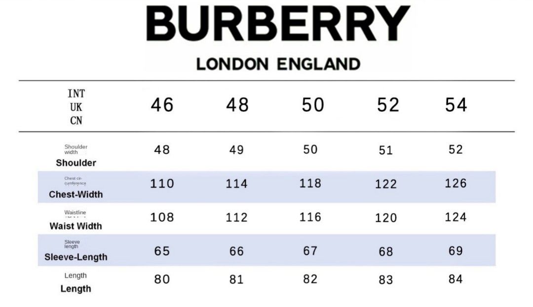 Burberry jacket shop size chart